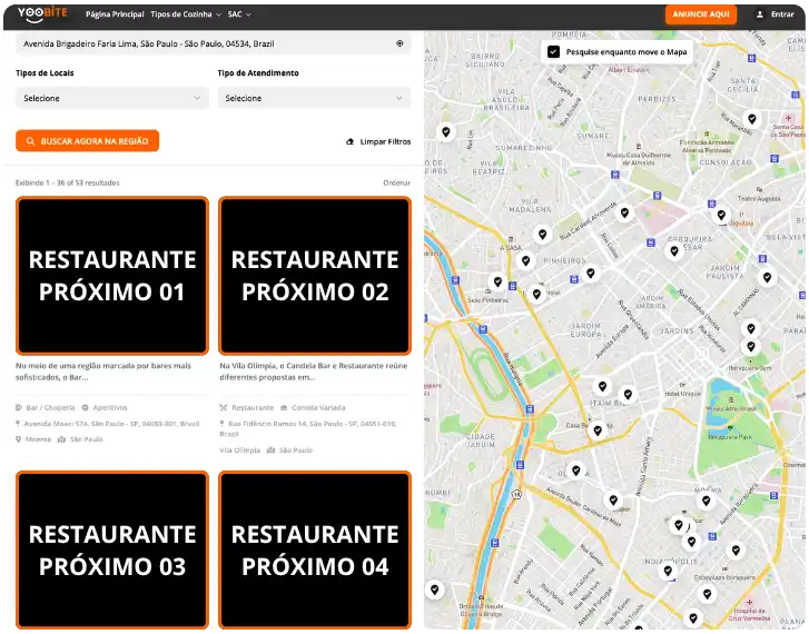 restaurantes perto de mim modelo de busca